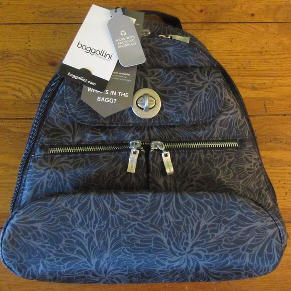 NWT Baggallini Naples Convertible Small Backpack Handbag Sling Midnight Blossom - Picture 5 of 14